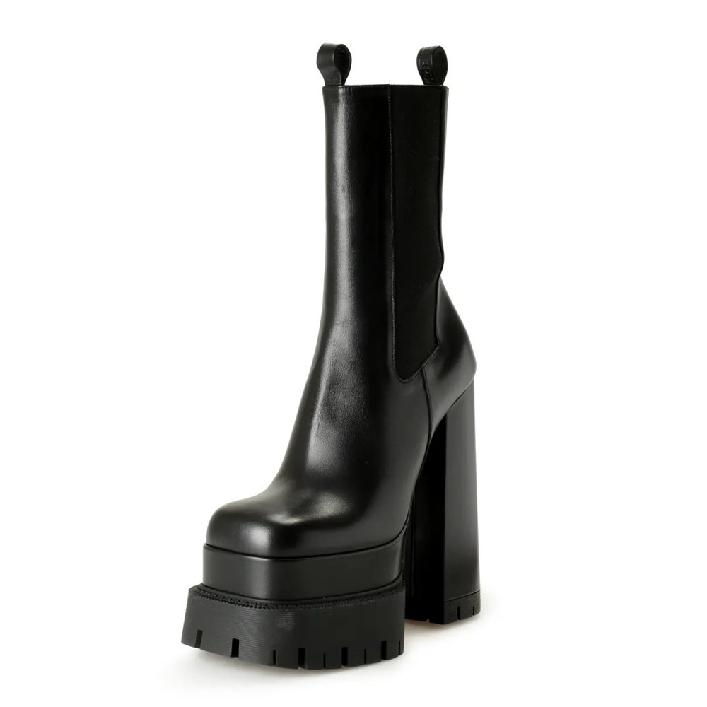 VERSACE | Black block platform aevitas Versace lug sole designer leather boot